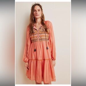 Elegant Coral Embroidered Dress